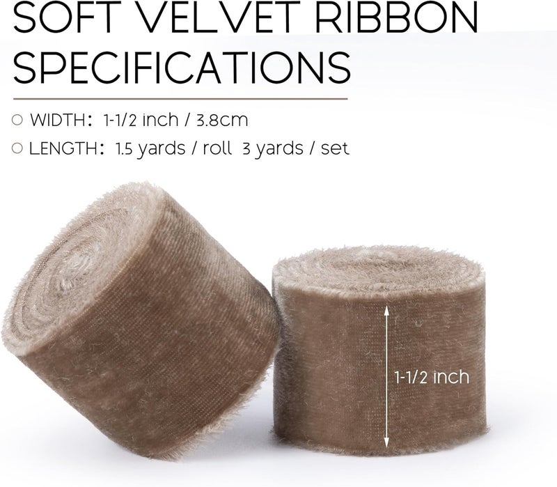Keypan Brown Velvet Ribbon for Gift Wrapping 1-1/2 Inch Wide Handmade Fringe Fabric Ribbons for Christmas Decorations, Baby Shower, Flower Bouquet, 3 Ydars - Image 2